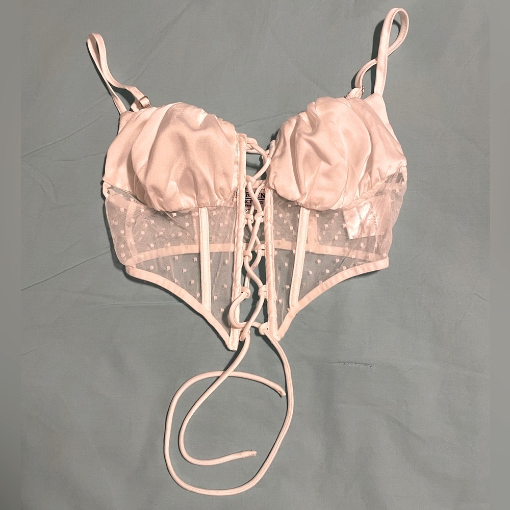 Elegant Lace-Up Sheer Corset Top - Pink